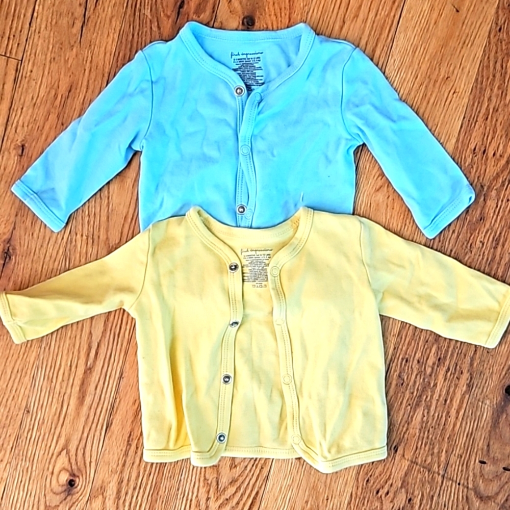 BUNDLE 0-3 month cardigans baby blue and yellow snap front